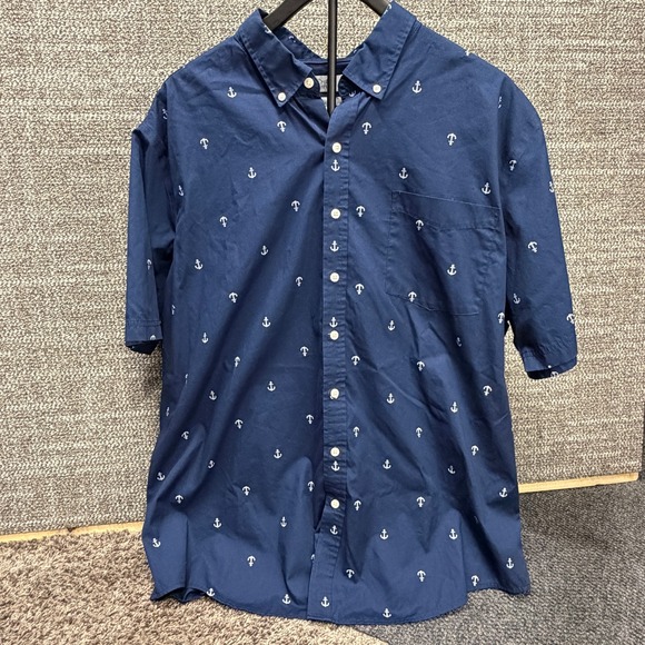 croft & barrow Other - Croft & Barrow Mens XXL Navy Blue Anchor Print Short Sleeve Button Down Shirt